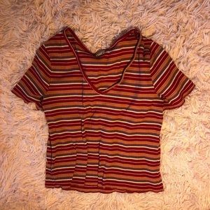 Red & Orange Stripped Form Fitting Shirt
